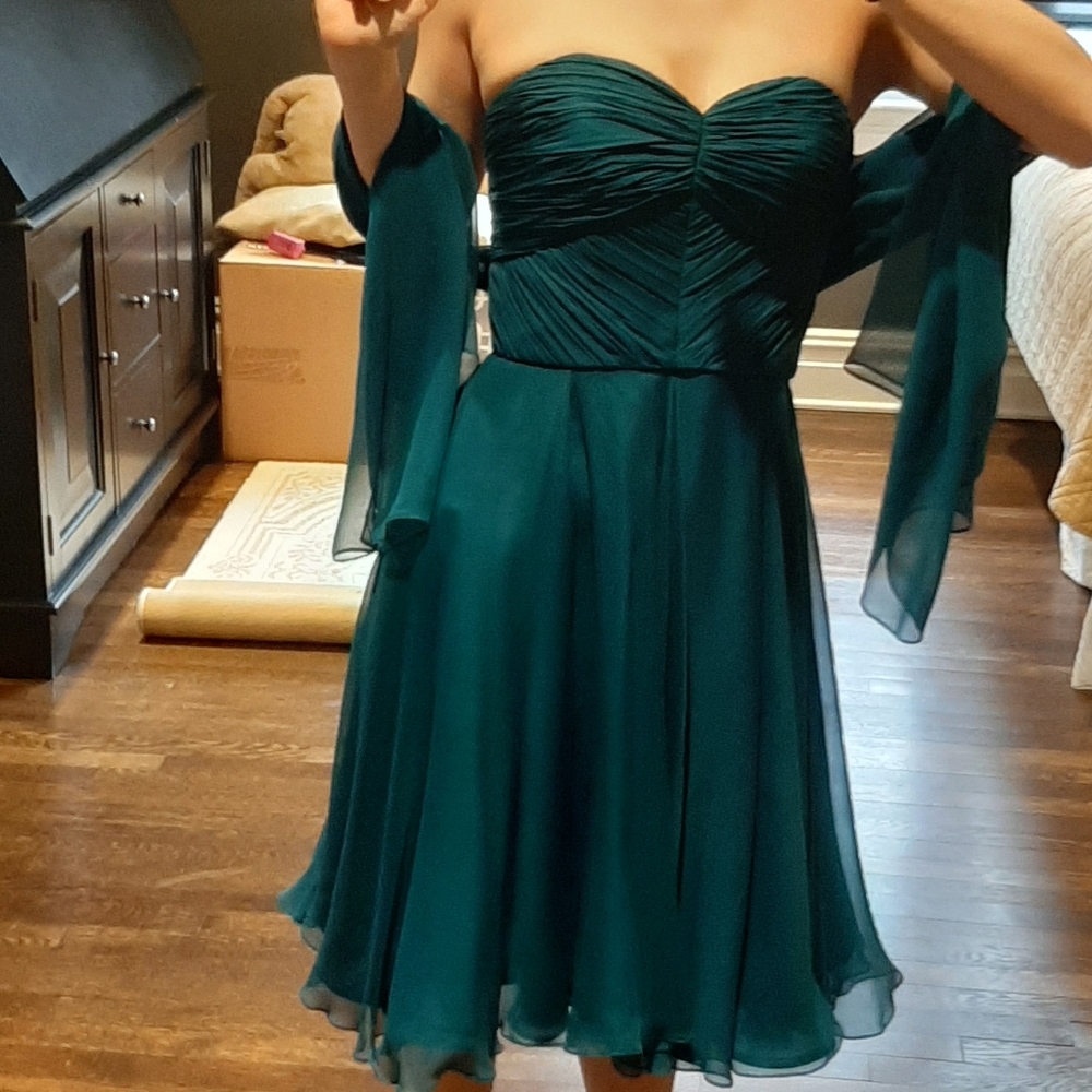 Rubin singer teal strapless chiffon dress